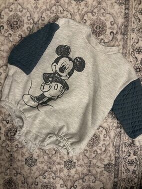 Disney Gray Pullover Bodysuit with Navy Quilted Sleeves